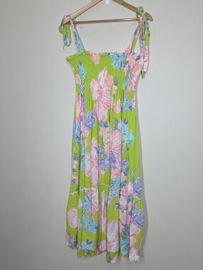 Lilly Pulitzer Rivera Matcha Green Boho Babe Smocked Dress Tropical Resort XL